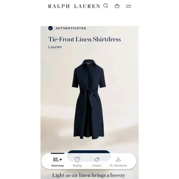 NEW Lauren Ralph Lauren Tie Front Linen Shirtdress Sz 10 Navy Blue Short Sleeve - Picture 5 of 13